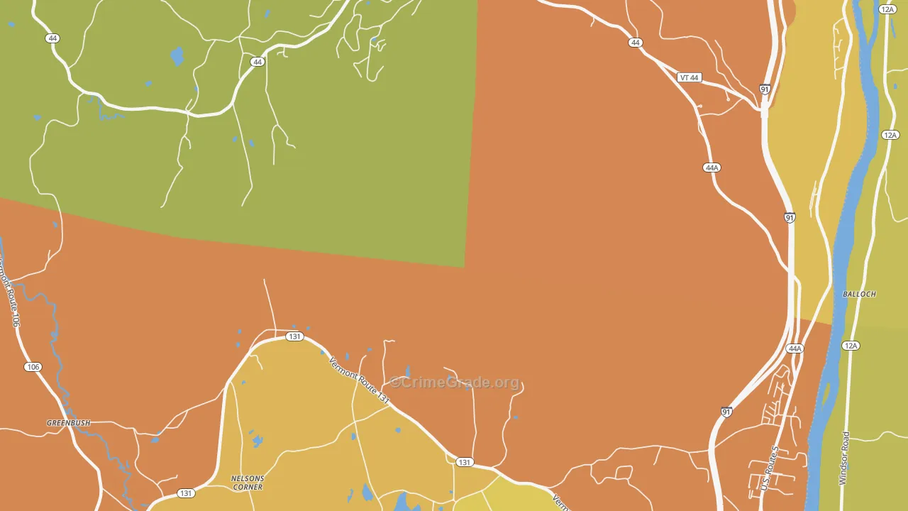 Ascutney, VT Map of Vehicle Theft Rates