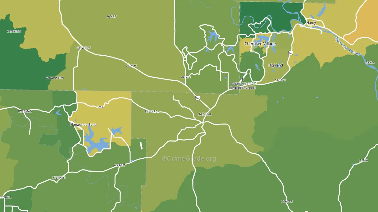 Ash Flat, AR Map of Vehicle Theft Rates