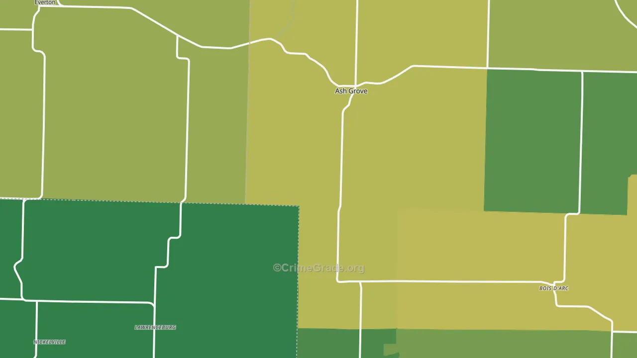 Ash Grove, MO Map of Vehicle Theft Rates