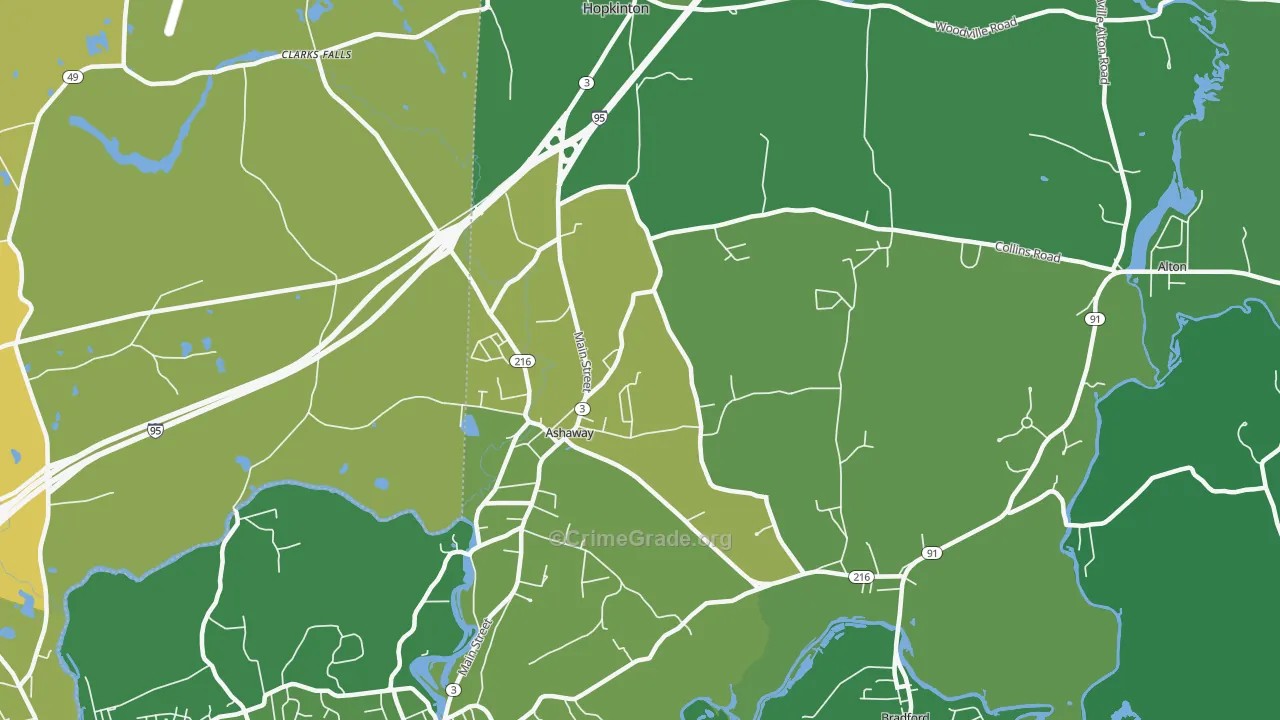 Ashaway, RI Map of Vehicle Theft Rates