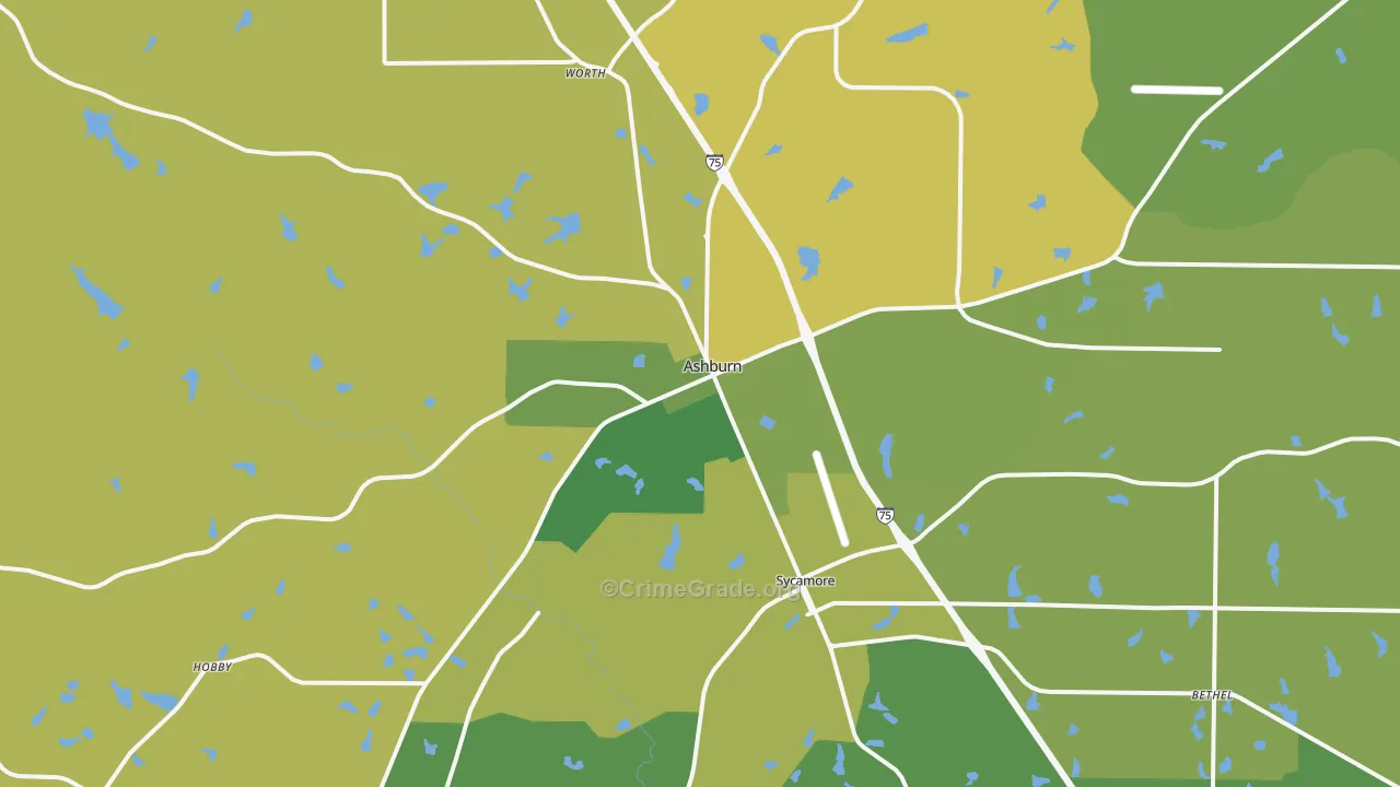 Ashburn, GA Map of Vehicle Theft Rates