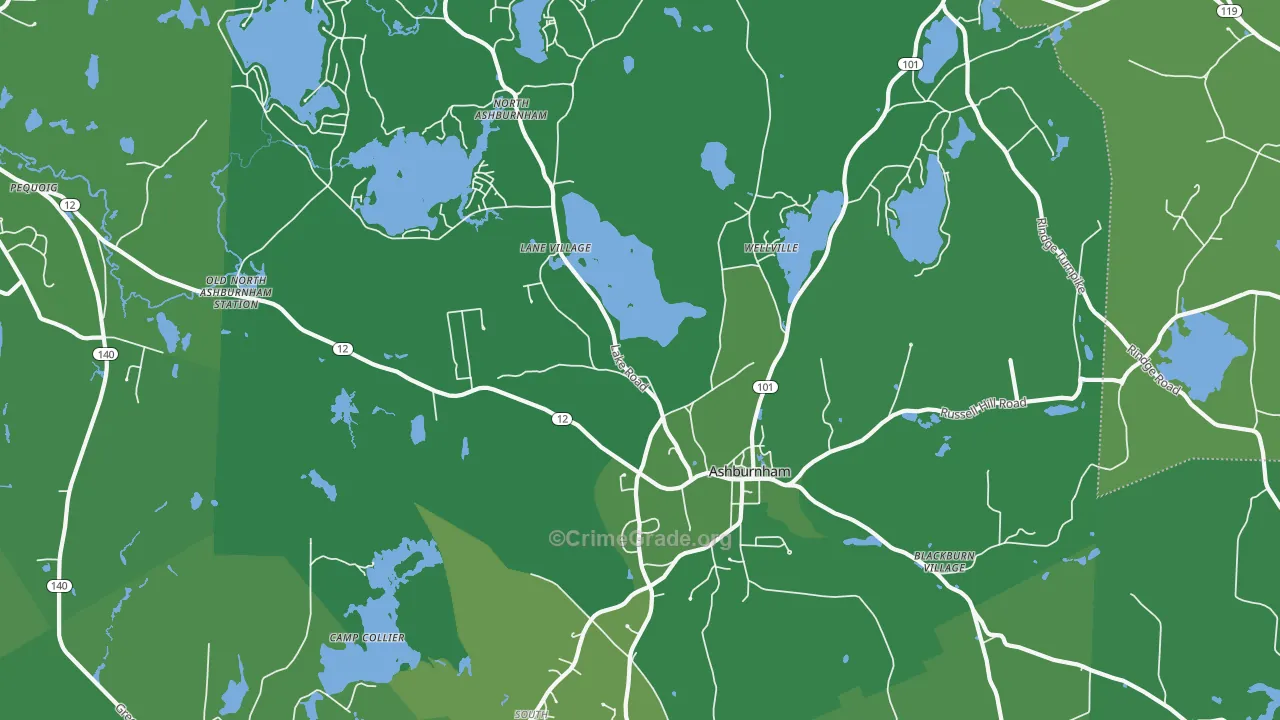 Ashburnham, MA Map of Vehicle Theft Rates
