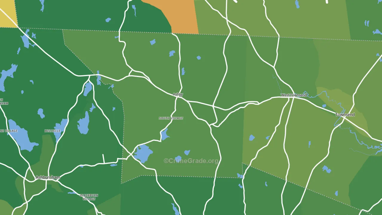 Ashby, MA Map of Vehicle Theft Rates