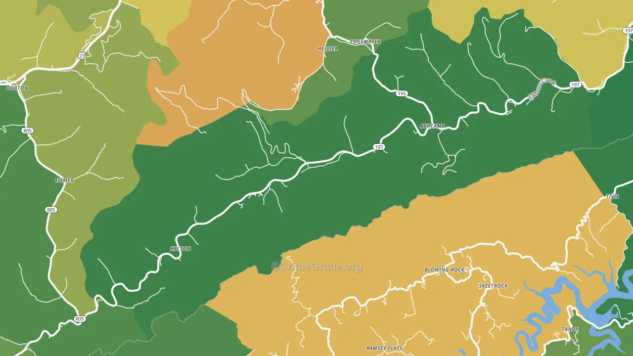 Ashcamp, KY Map of Vehicle Theft Rates