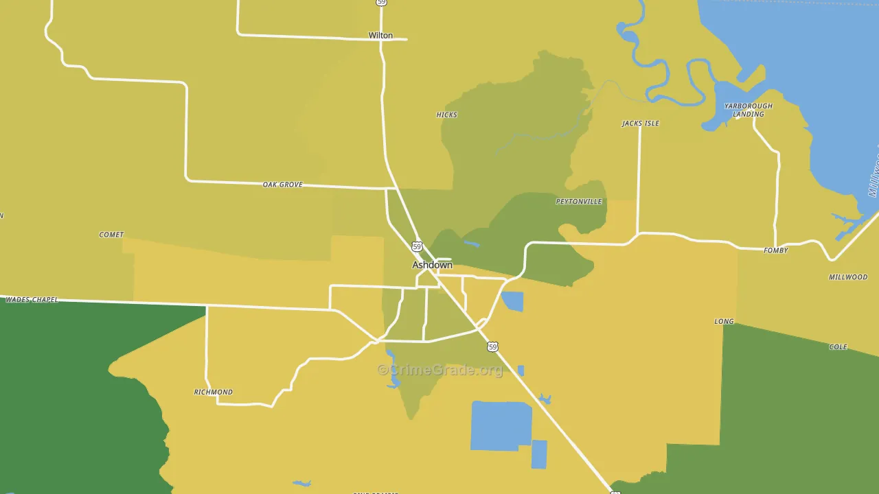 Ashdown, AR Map of Vehicle Theft Rates