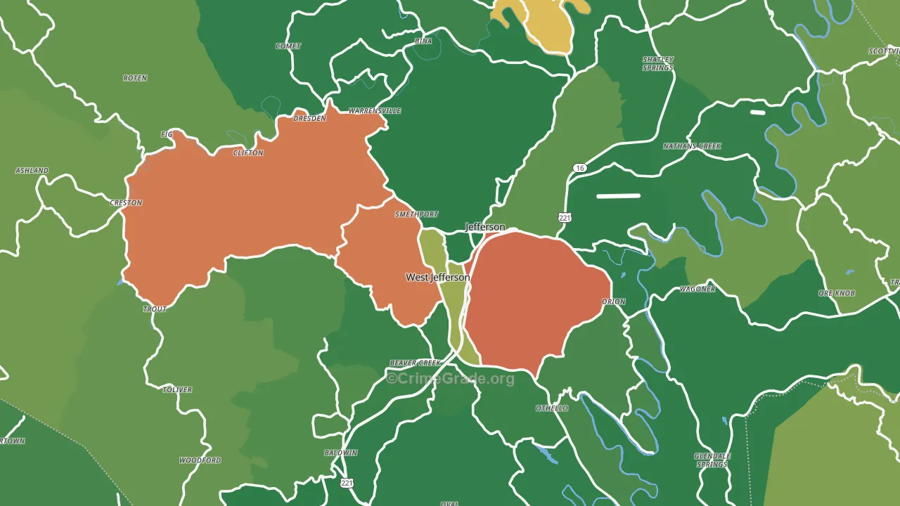 Ashe County, NC Map of Vehicle Theft Rates
