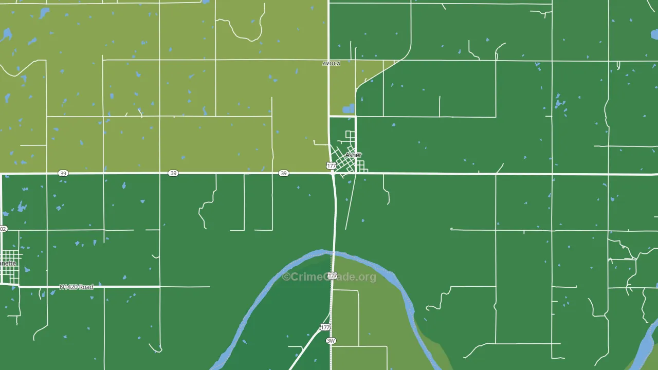 Asher, OK Map of Vehicle Theft Rates