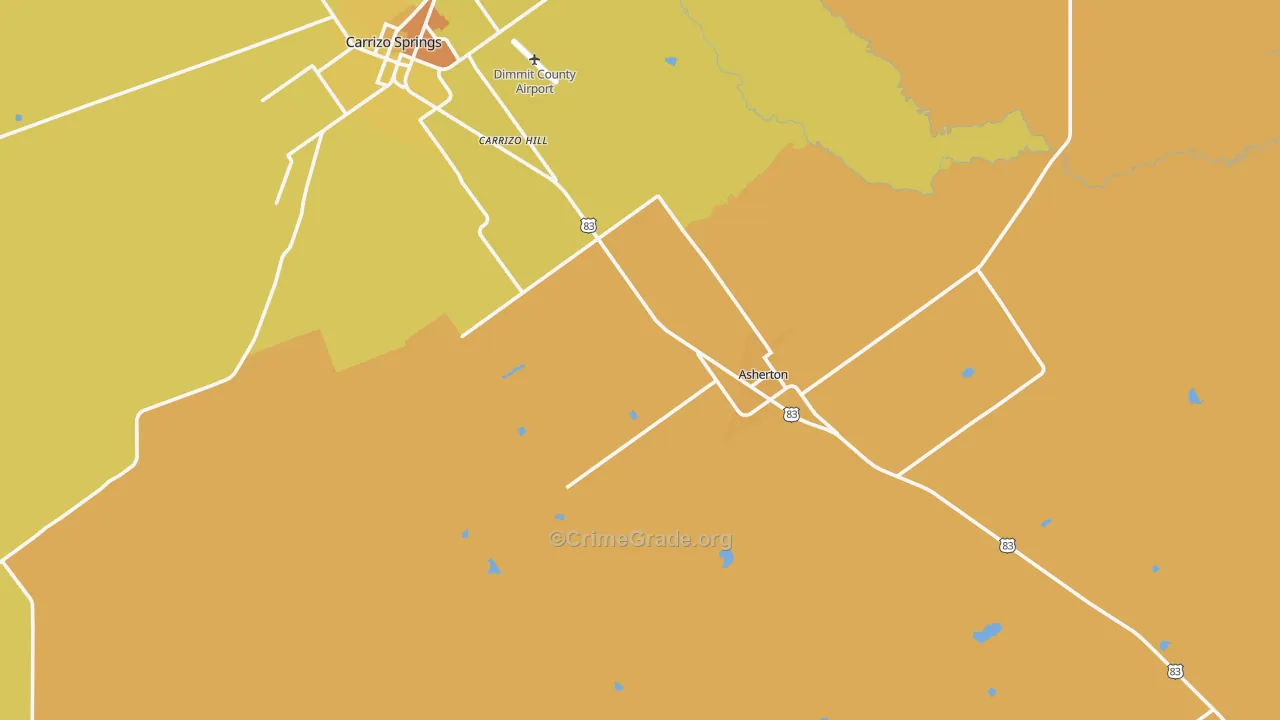 Asherton, TX Map of Vehicle Theft Rates