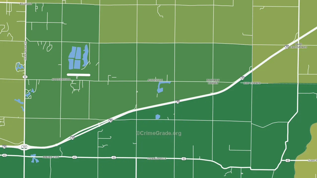 Asherville, IN Map of Vehicle Theft Rates