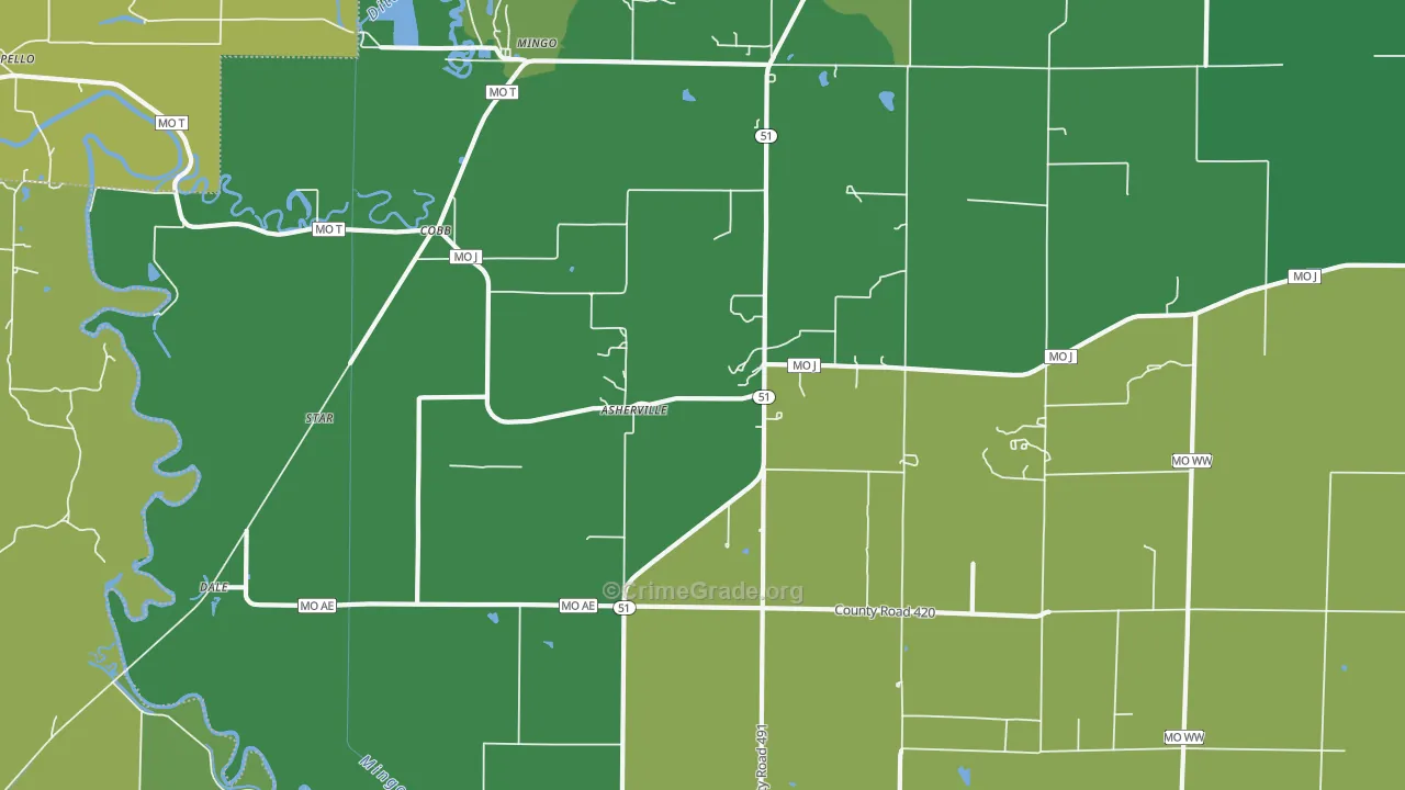 Asherville, MO Map of Vehicle Theft Rates