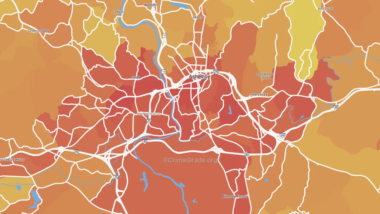 Asheville, NC Map of Vehicle Theft Rates