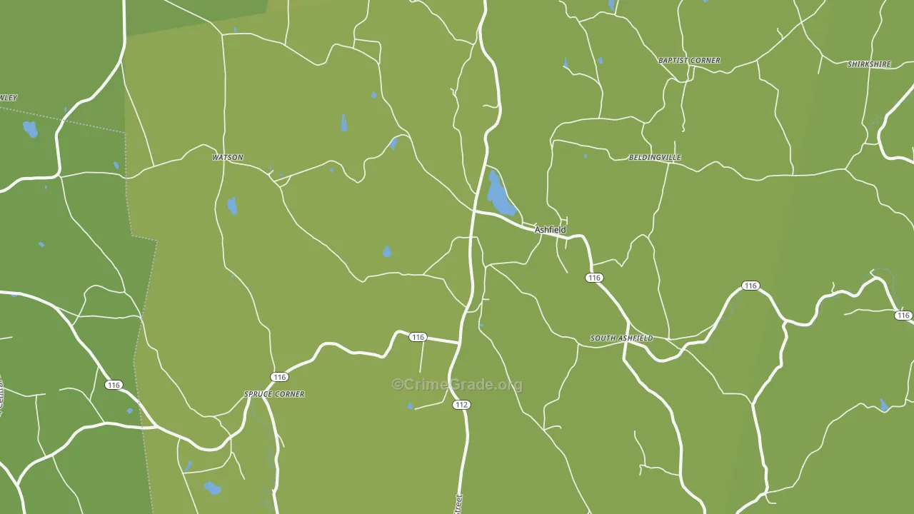 Ashfield, MA Map of Vehicle Theft Rates