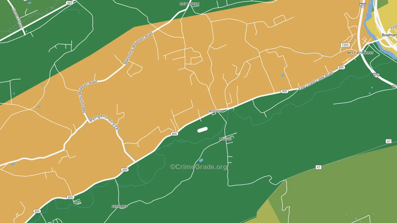 Ashfield, PA Map of Vehicle Theft Rates