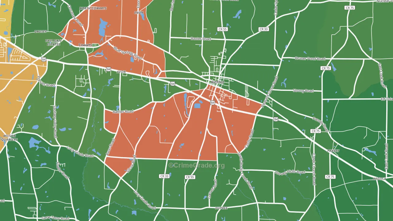 Ashford, AL Map of Vehicle Theft Rates