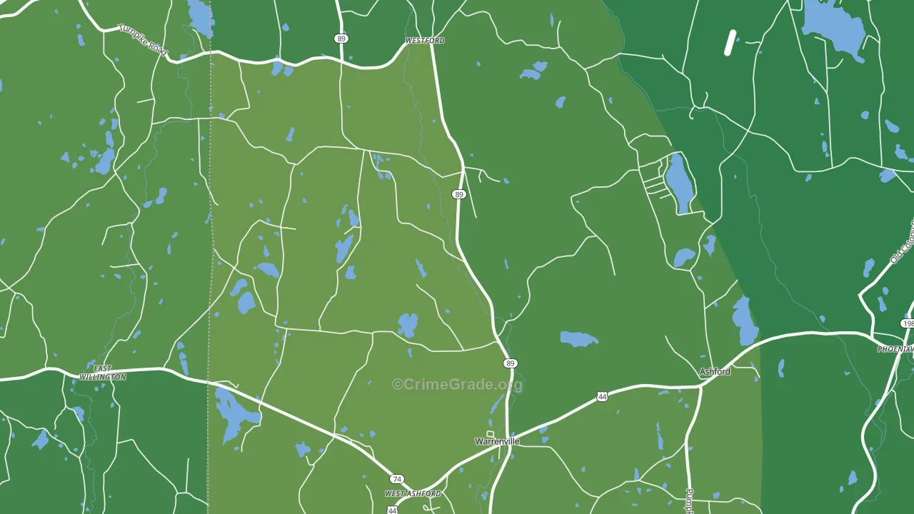 Ashford, CT Map of Vehicle Theft Rates