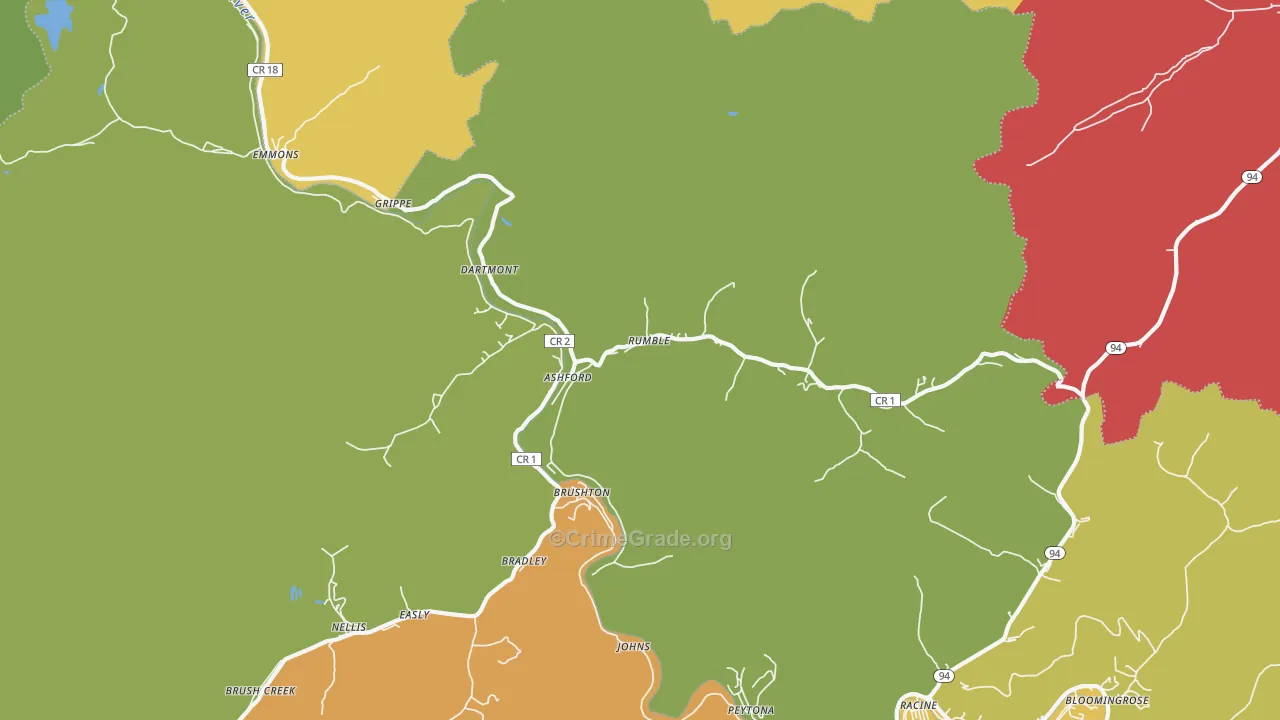 Ashford, WV Map of Vehicle Theft Rates