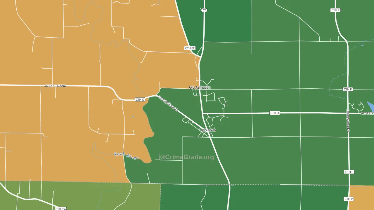 Ashippun, WI Map of Vehicle Theft Rates