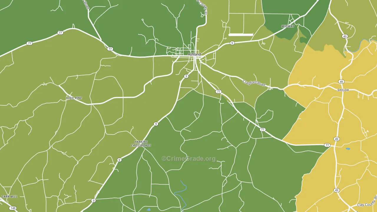 Ashland, AL Map of Vehicle Theft Rates