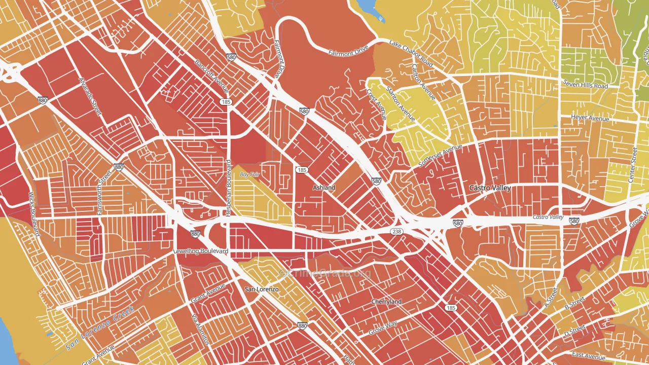 Ashland, CA Map of Vehicle Theft Rates