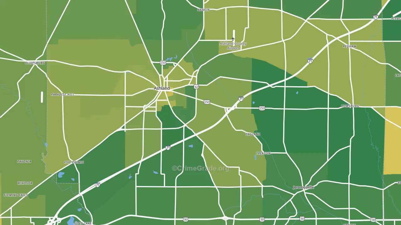 Ashland County, OH Map of Vehicle Theft Rates