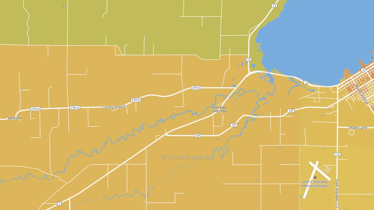 Ashland Junction, WI Map of Vehicle Theft Rates