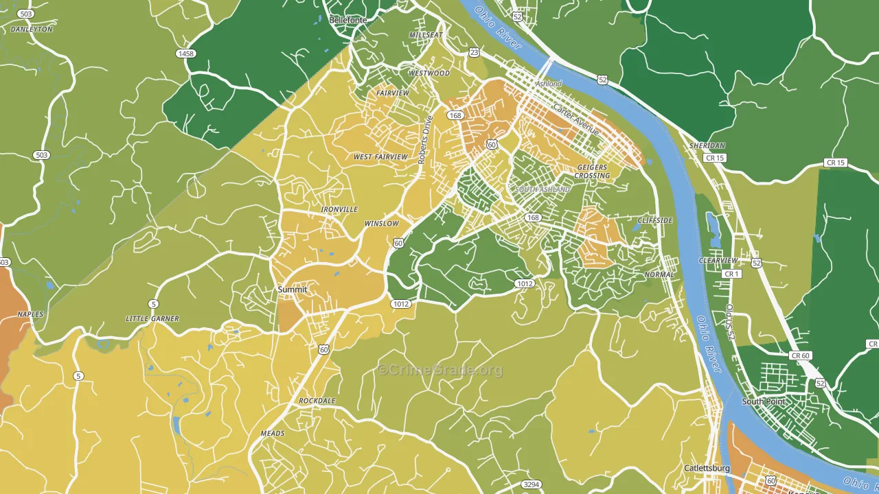 Ashland, KY Map of Vehicle Theft Rates