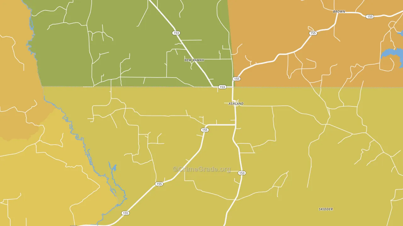 Ashland, LA Map of Vehicle Theft Rates