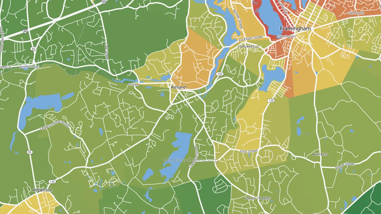 Ashland, MA Map of Vehicle Theft Rates