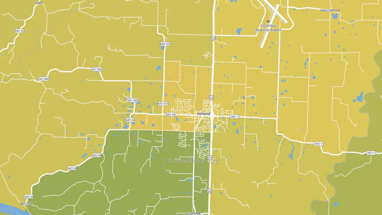 Ashland, MO Map of Vehicle Theft Rates