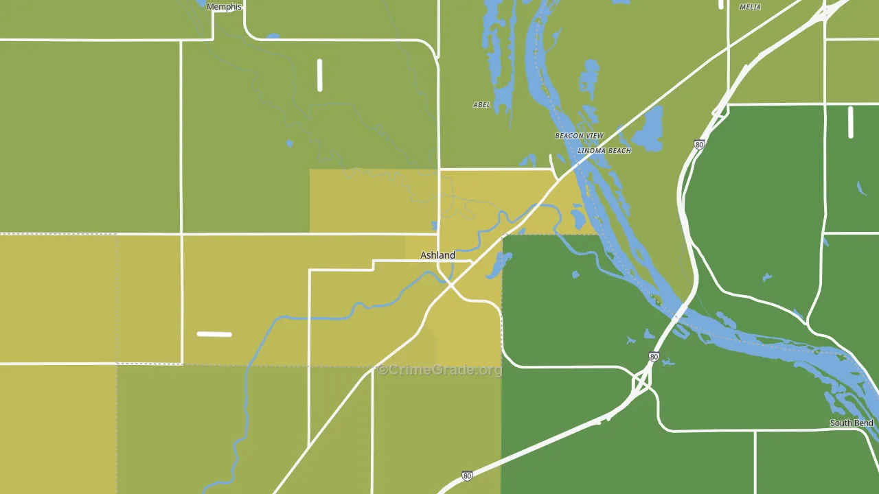 Ashland, NE Map of Vehicle Theft Rates