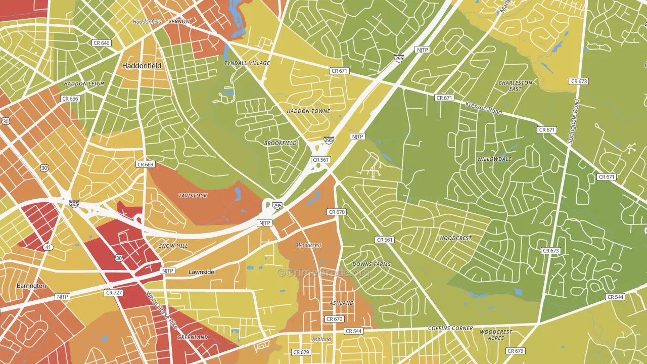 Ashland, NJ Map of Vehicle Theft Rates