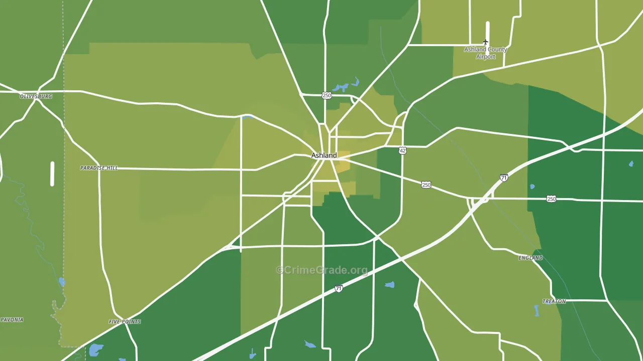 Ashland, OH Map of Vehicle Theft Rates