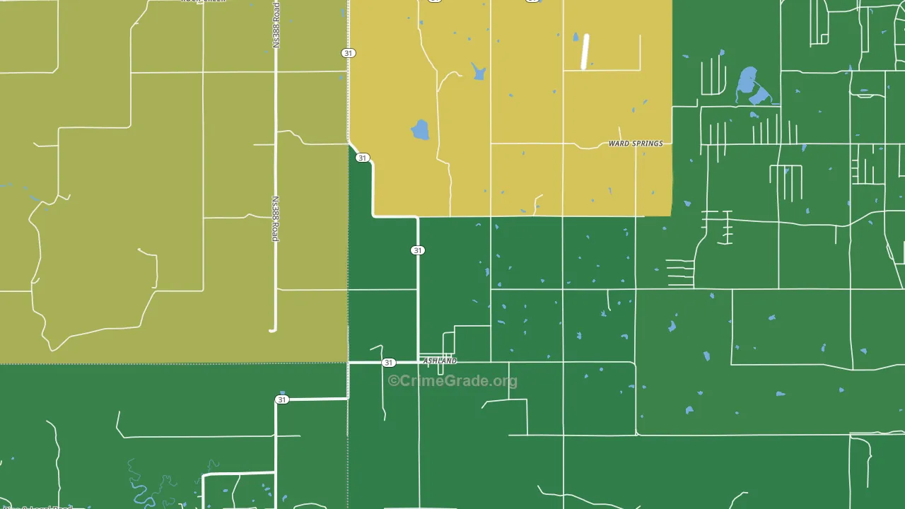 Ashland, OK Map of Vehicle Theft Rates