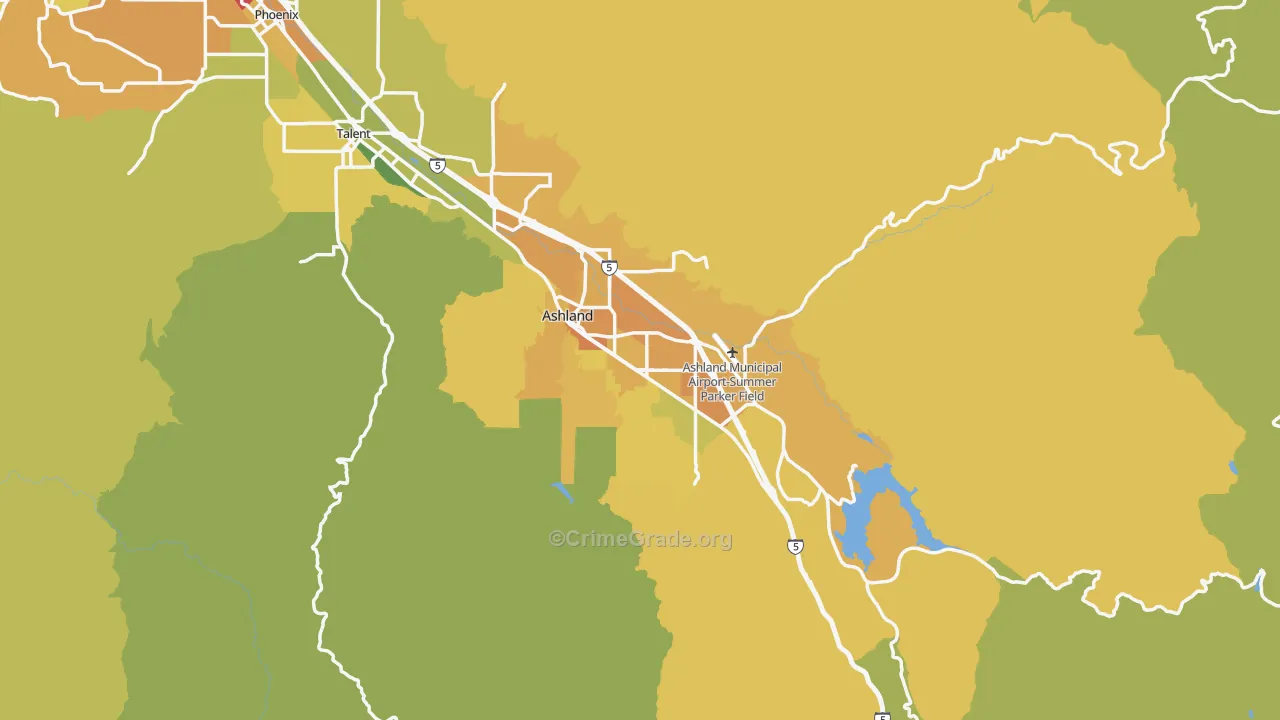 Ashland, OR Map of Vehicle Theft Rates