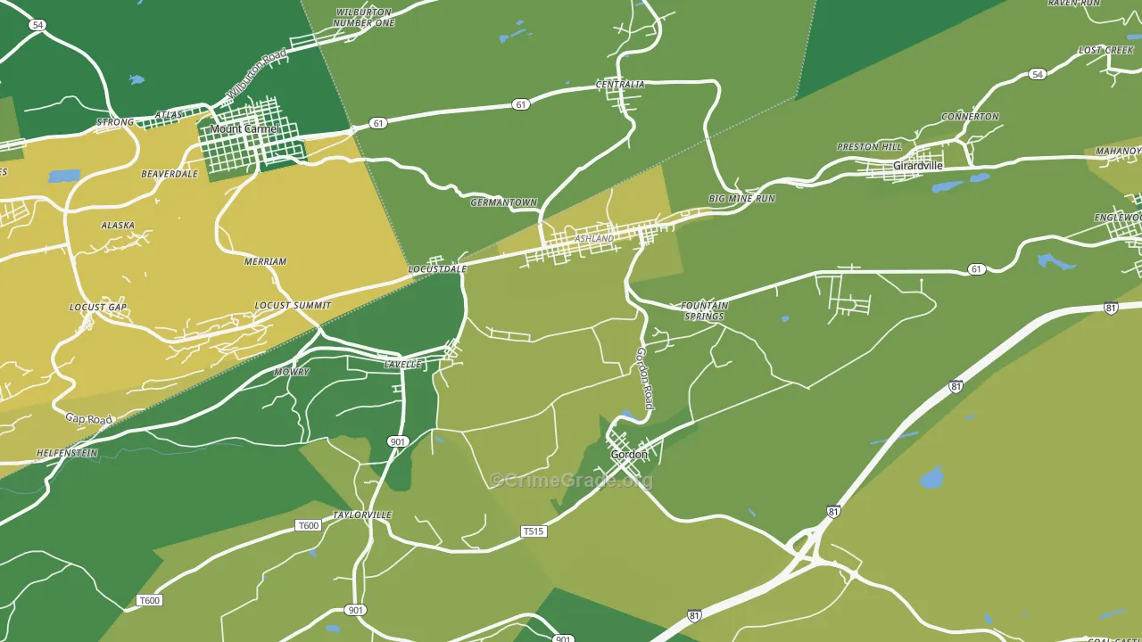 Ashland, PA Map of Vehicle Theft Rates