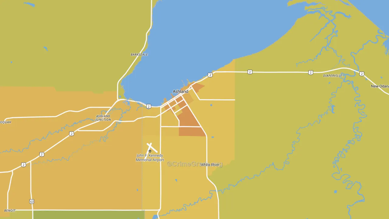 Ashland, WI Map of Vehicle Theft Rates
