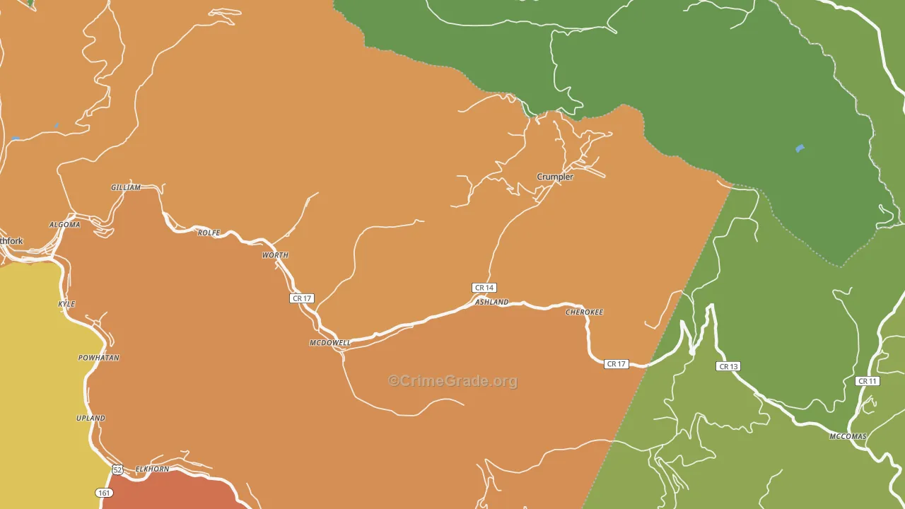Ashland, WV Map of Vehicle Theft Rates