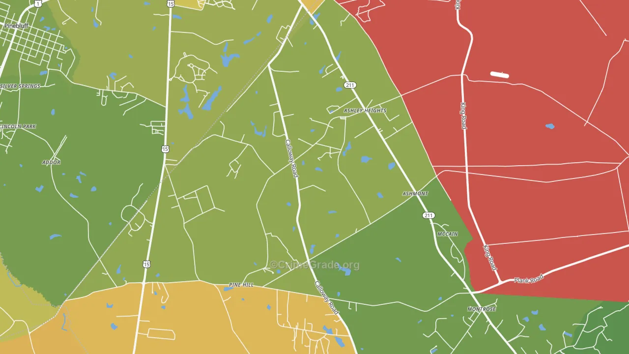 Ashley Heights, NC Map of Vehicle Theft Rates