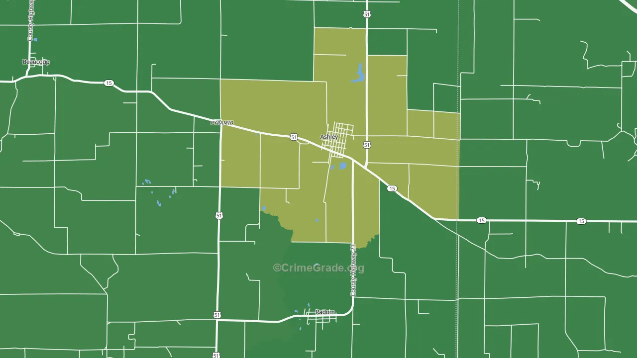 Ashley, IL Map of Vehicle Theft Rates