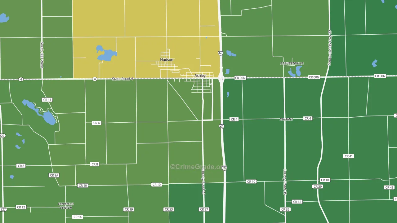 Ashley, IN Map of Vehicle Theft Rates