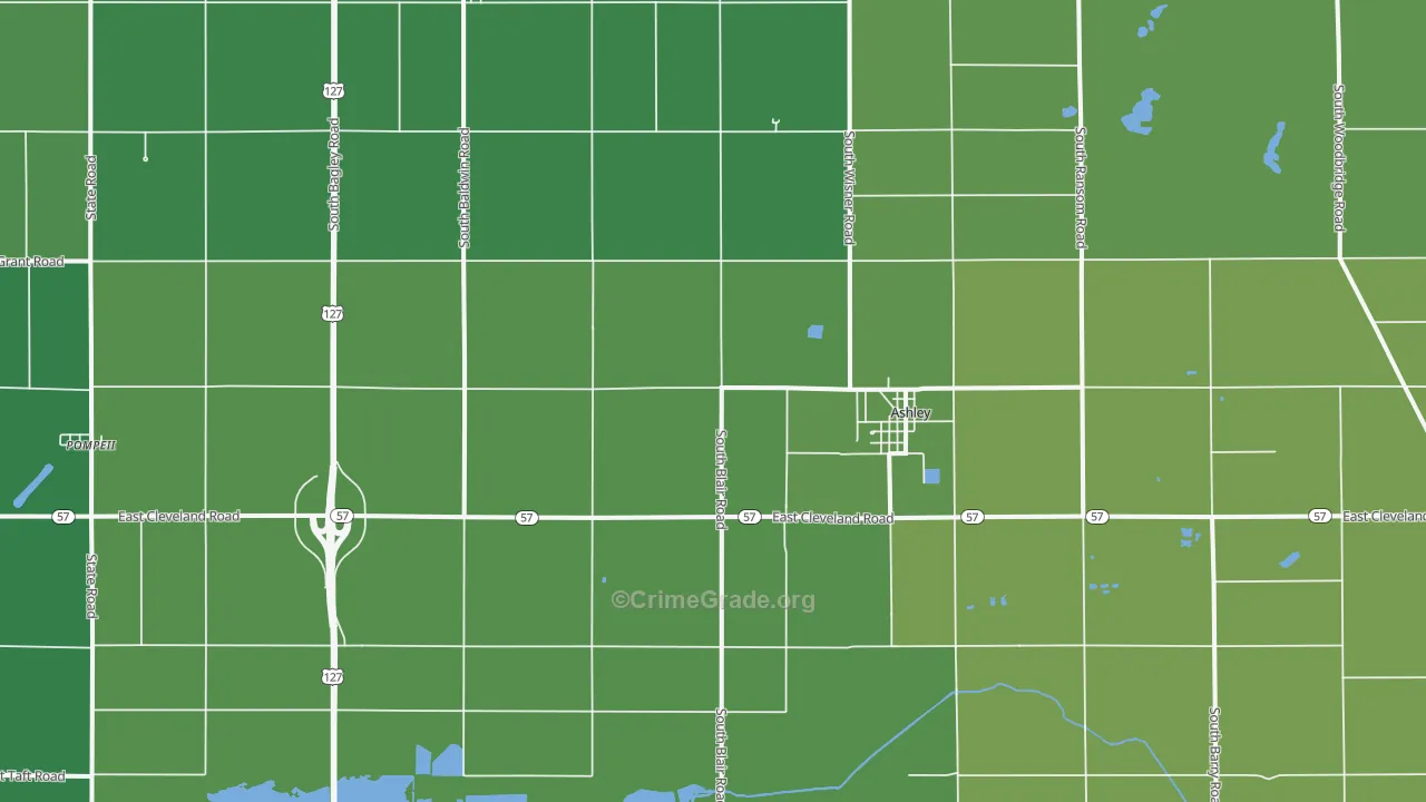 Ashley, MI Map of Vehicle Theft Rates
