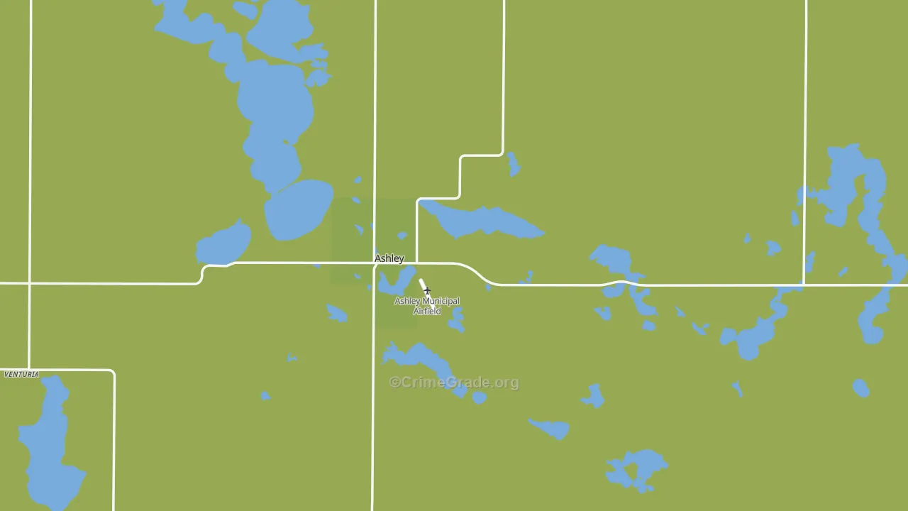 Ashley, ND Map of Vehicle Theft Rates
