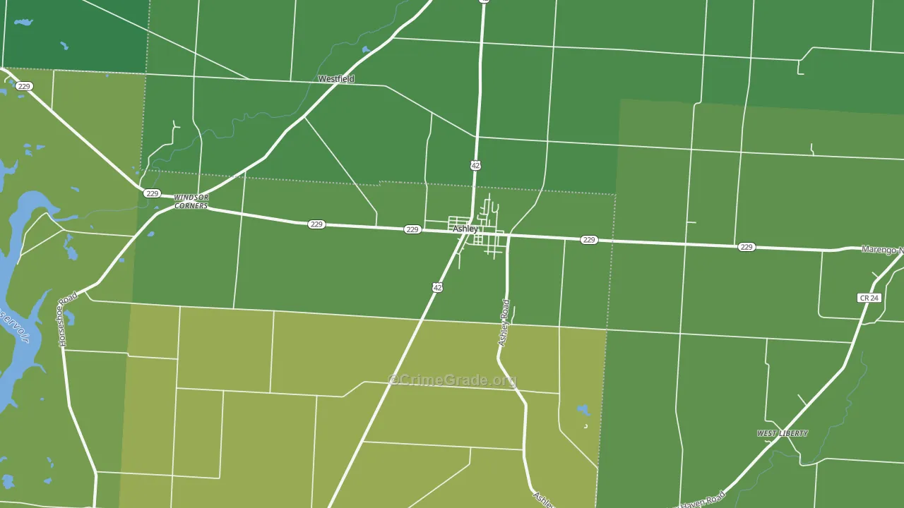 Ashley, OH Map of Vehicle Theft Rates