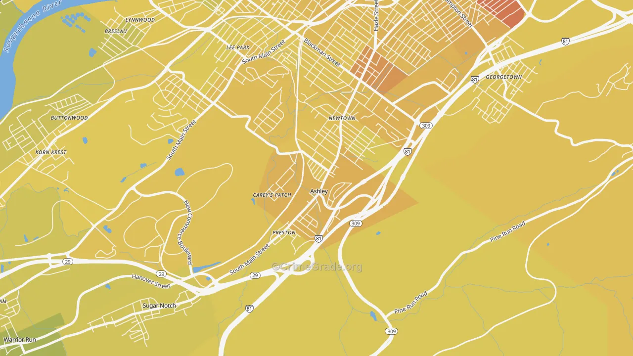 Ashley, PA Map of Vehicle Theft Rates