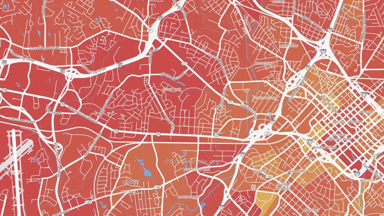 Ashley Park, Charlotte, NC Map of Vehicle Theft Rates