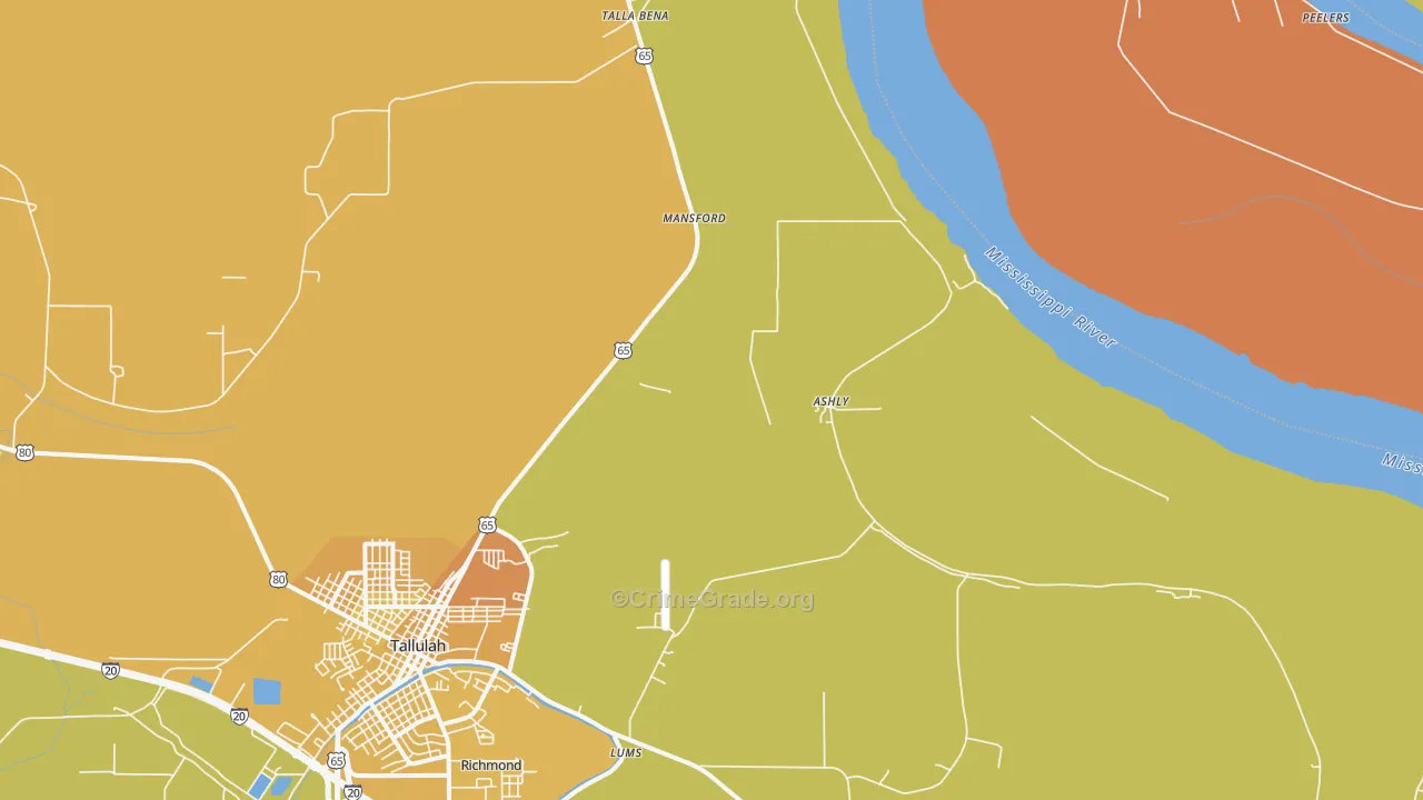 Ashly, LA Map of Vehicle Theft Rates