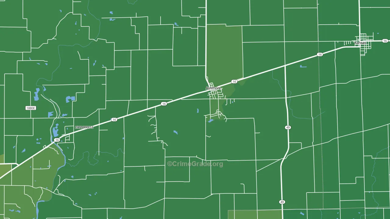 Ashmore, IL Map of Vehicle Theft Rates