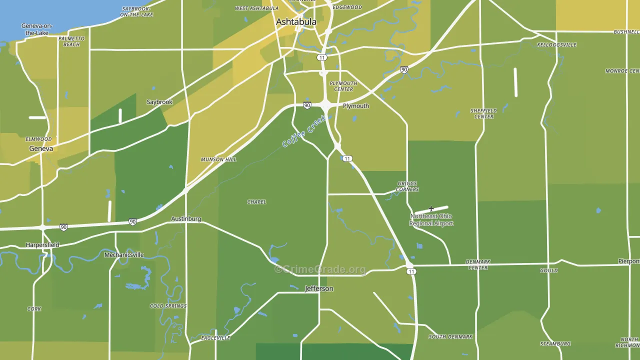 Ashtabula County, OH Map of Vehicle Theft Rates