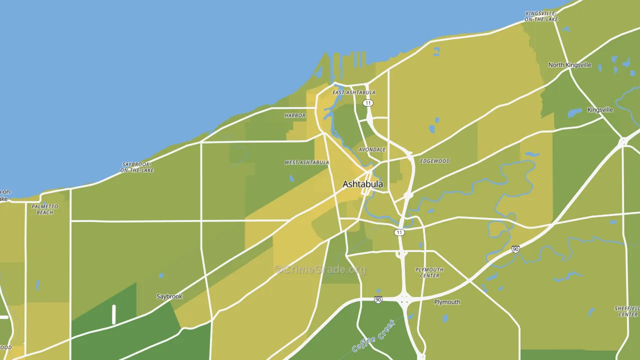 Ashtabula, OH Map of Vehicle Theft Rates