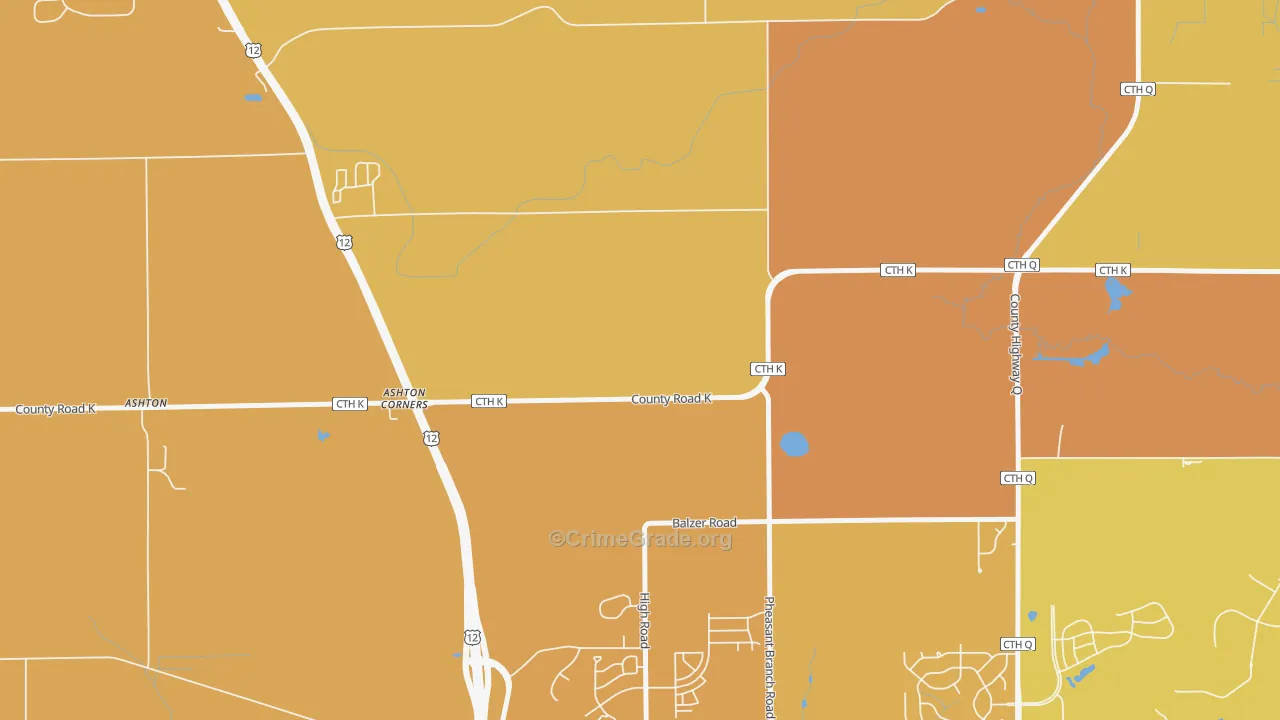 Ashton Corners, WI Map of Vehicle Theft Rates